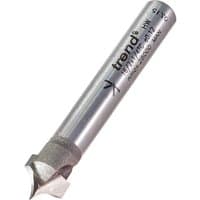 Trend Ovolo Panel and Veining Router Cutter, silver cylindrical body with engraved text and sharp veining tip.
