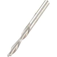 Silver Trend mini spiral downcut router cutter with engraved text and smooth, twisted design.