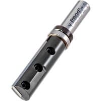 Trend Rota-Tip Single Flute Router Cutter, silver shaft, black cylindrical body with three holes and a cutting edge.