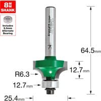 Trend Rounding Over bit with 6.3mm radius, 12.7mm cut, green body, silver shank, and 8mm shank diameter.