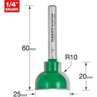 Trend Sash Bar Ovolo Joint Cutter with 10mm radius, silver shaft, green base, and 1/4" shank.