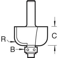Router bit with a 25.4mm radius, self-guided, silver shaft, and black base by Trend.
