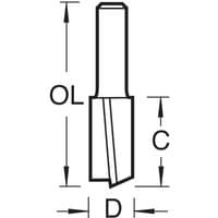 Black and white diagram of Trend Shear Cutter Pk 1 53/82X1/2TC with labeled dimensions OL, D, and C.
