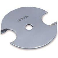 Circular silver slotter blade with 5.0mm kerf, 1/4 inch bore, and two cutting edges, marked "TREND SL".