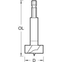 Diagram of Trend Snappy Forstner bit, 15mm diameter, with hex shank and sharp cutting edges.