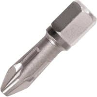 Tin coated Pozi screwdriver bit with hex shank and silver finish by Trend Snappy.