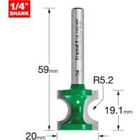 Trend staff bead cutter, silver shank, green body, 5.2mm radius, 1/4" shank, 59mm length, 20mm diameter.
