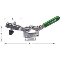 Trend toggle clamp with green handle, silver metal body, and rubber tip, 150 kg force capacity.