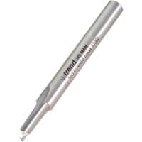 Trend Two Flute HSSE Router Cutter, silver, cylindrical shank, sharp dual flutes for aluminium and plastic cutting.