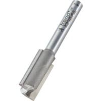 Trend two flute cutter, silver with 12.55mm diameter, cylindrical shank, engraved brand logo on handle.