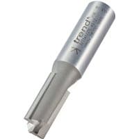 Trend silver two flute cutter, 12mm diameter, cylindrical shank, engraved branding, sharp cutting edges.