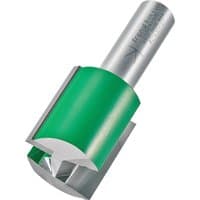 Two flute cutter with 27mm diameter, silver shaft, and green body by Trend.