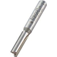Trend two flute cutter, silver with engraved branding, 5.5mm diameter, cylindrical shank, sharp cutting edges.