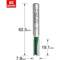 Silver Trend two flute cutter, 7.9mm diameter, 8mm shank, with green cutting edge and engraved measurements.