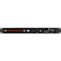 Black Vertiv Geist VA4U2100 PDU with 12 AC outlets, 1U rack mount, digital display, and orange stripe design.