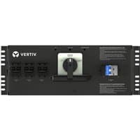 "Black Vertiv VMBC-20KIRT4U maintenance bypass panel with switches, dials, and branded logo on front panel"