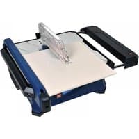 Blue Vitrex tile saw with silver cutting surface, clear blade guard, and black side extensions.
