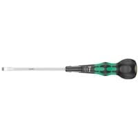 Wera 1834 Kraftform Ball Grip Slotted Screwdriver with black and green ergonomic handle and silver shaft.