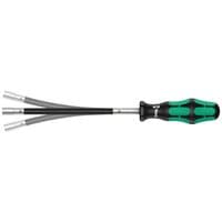 Black and green Wera 391 Nutspinner 7mm Hose Clamp Screwdriver with ergonomic handle and long, flexible shaft.