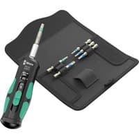 Wera 7515/7 Kraftform 7 Piece Bicycle Torque Screwdriver Set with green accents and black carrying case.