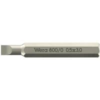 Wera 800/0 4mm hex drive slotted micro screwdriver bit, silver with engraved specifications on the side.