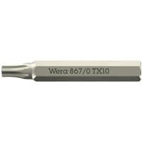 Wera 867/0 4mm Hex Drive Micro Torx Screwdriver Bit, silver with engraved text, hexagonal shaft design.