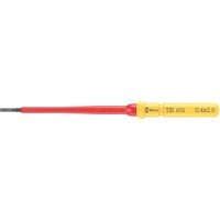 Wera Kraftform Kompakt 60 I VDE insulated slotted screwdriver blade, yellow handle, red shaft, black tip.