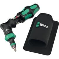 Wera Kraftform Kompakt 7 Piece Pistol Grip Ratchet Screwdriver Set with black and green ergonomic handle and bit holder.