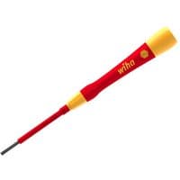 Red and yellow Wiha Picofinish slotted fine electric screwdriver, 3.5 x 65mm, with ergonomic handle.