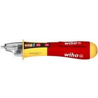 Wiha red and yellow non-contact voltage detector with LED indicators and explosion protection, 12-1000V AC range.