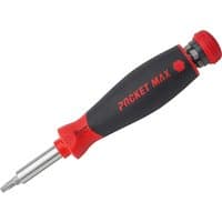 Wiha Pocketmax Magnetic Screwdriver Set, black and red handle with interchangeable bits and magnetic tip.