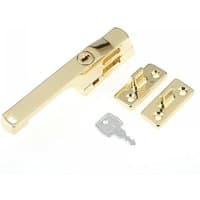 Polished brass lockable window handle with key and mounting plates, Yale Locks 710115005166 model.
