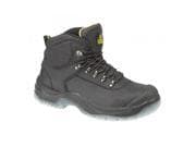 Black Amblers FS199 antistatic hiker safety boots, size 5, featuring a sturdy design, lace-up front, padded collar, and textured sole for enhanced grip.
