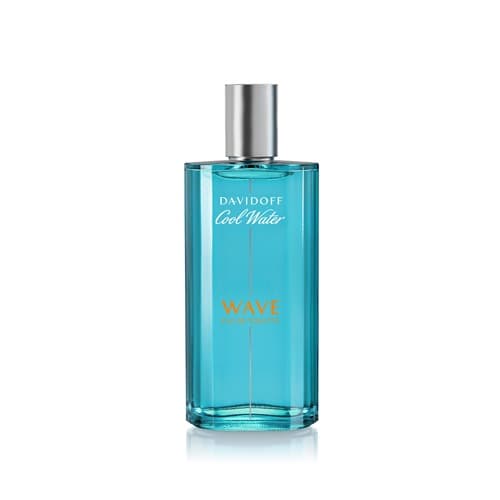Transparent bottle of Davidoff Cool Water Wave Eau De Toilette, featuring a turquoise liquid, silver cap, and white text on the front, 40ml size.