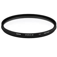 Circular black filter with "Hoya Sparkle 6x" printed on the side, designed for 67mm lenses, featuring a clear glass surface for enhancing light effects in photography.