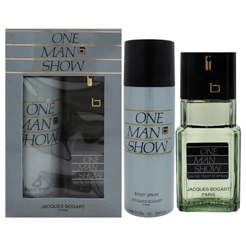 Two-piece gift set featuring a 3.3oz EDT spray in a clear glass bottle and a 6.6oz body spray in a matte black can, both packaged in a stylish blue box with gold accents.
