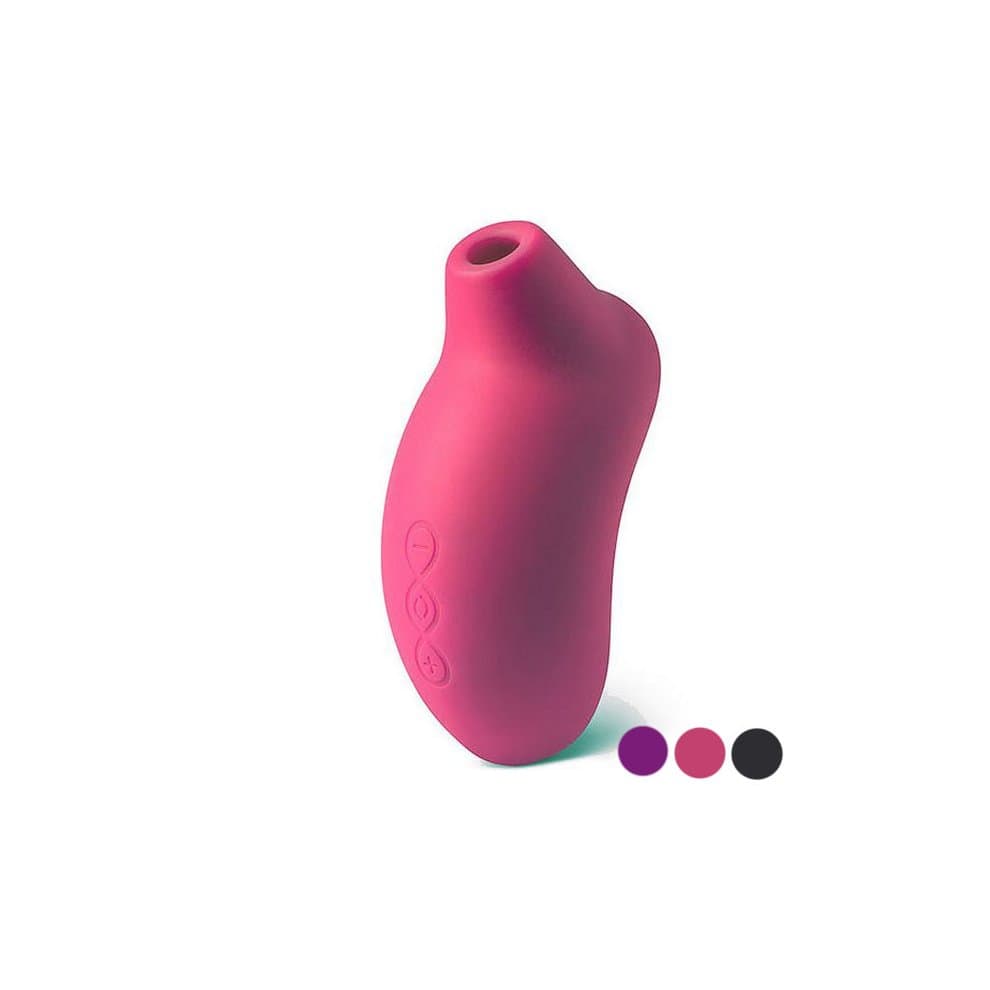LELO SONA 2 Cruise Vibrator in vibrant pink silicone, featuring a curved design, a unique sonic wave technology, and three color options: pink, purple, and black.