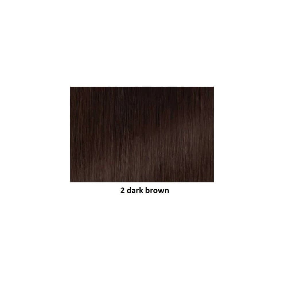 Sleek dark brown synthetic wig featuring a fringe, showcasing a smooth, straight texture ideal for a stylish look.
