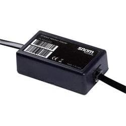 Compact black Snom EHS Advanced adapter with a barcode and connection port, designed for seamless integration with Snom phones.