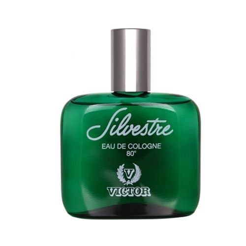 Green glass bottle of Victor Silvestre Eau De Cologne, featuring a silver cap, elegant script label, and a classic design, containing 400ml of fragrance.