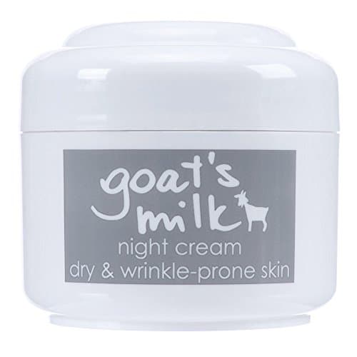 White jar of Ziaja Goat’s Milk Nourishing Night Cream, featuring a gray label with text "goat's milk" and a goat icon, designed for dry and wrinkle-prone skin.