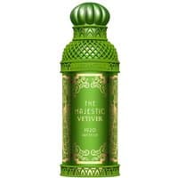 Green ornate bottle of Alexandre J's The Majestic Vetiver Eau de Parfum, 100 ml, with intricate gold detailing.