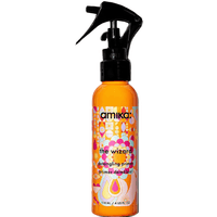 Amika The Wizard Detangling Primer 118ml, orange bottle with colorful floral design and black spray nozzle.