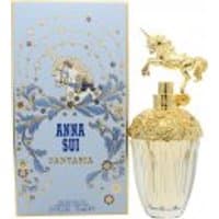 Anna Sui Fantasia Eau de Toilette 75ml, gold unicorn-topped bottle with ornate design, blue box with floral accents.