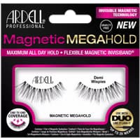 Ardell Magnetic Megahold Demi eyelashes, black, wispy style, flexible magnetic band, in branded packaging.