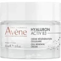 Avène Hyaluron Activ B3 cream in a clear jar with white lid, 50ml, labeled for cell regeneration.