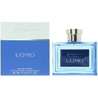 Baldessarini Uomo Eau De Toilette 90ml in a clear blue rectangular bottle with silver cap and matching blue box.