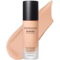 BareMinerals Barepro liquid foundation in Fair 15 Cool, matte finish, SPF 20, with black cap and beige swatch.