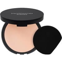 bareMinerals BAREPRO powder foundation in Fair 10, black compact with mirror, includes black applicator sponge.