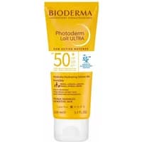 Bioderma Photoderm Ultra Milk SPF50, 200ml yellow tube with white cap, sun protection lotion.